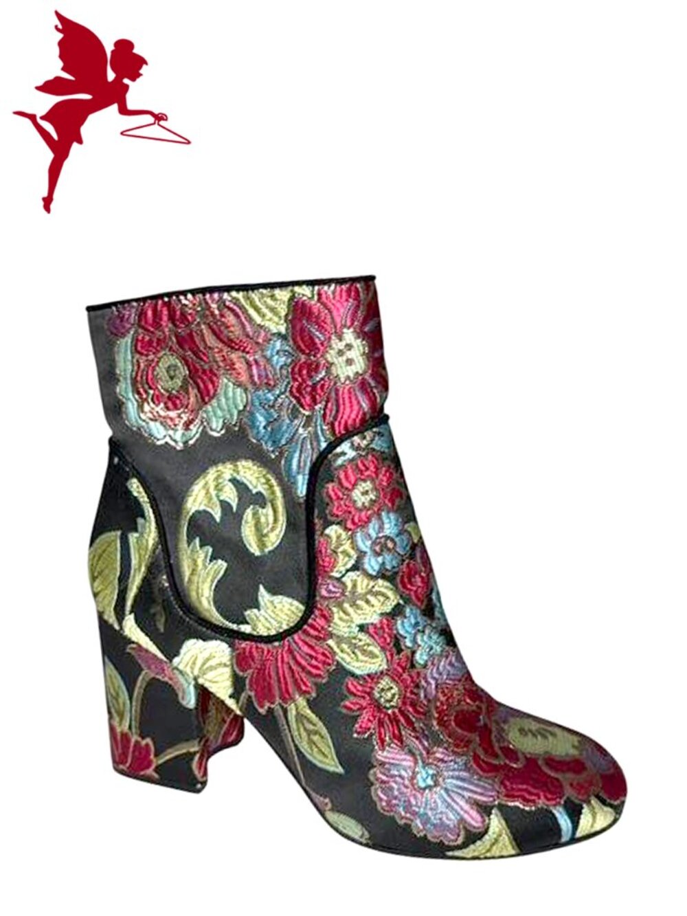 MARC FISHER Jana Brocade Embroidered Chunk Heel Booties